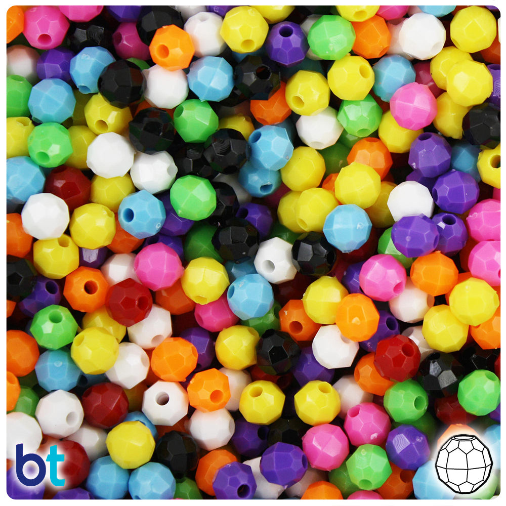 Opaque Mix 6mm Faceted Round Plastic Beads (600pcs)